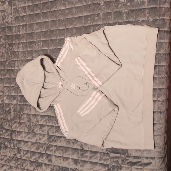 Adidas Originals Cropped Hoodie Mint Green French Terry, Trefoil Logo 3 Stripes - Picture 12 of 12